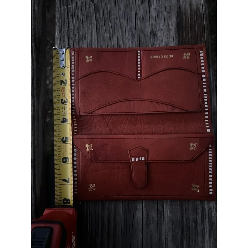 Vintage Florentine 22K gold accented folding kidskin leather wallet rust brown